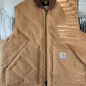 Mens Vintage Carhartt Duck Vest VQ186 Brown Beige Zippered w/ Pockets XXL